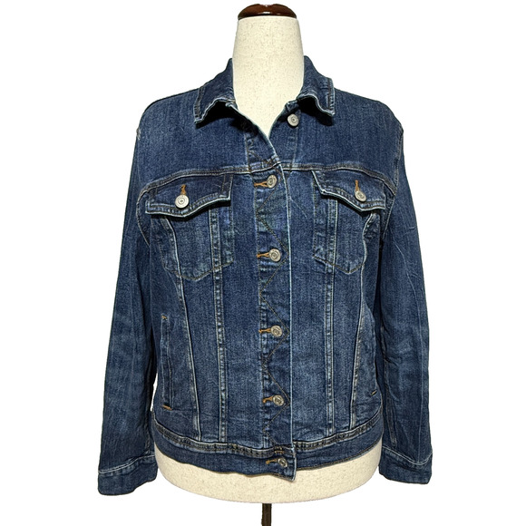 Old Navy Jacket Womens XL Blue Denim Jean Trucker Button Front Pockets Stretch - Picture 1 of 9